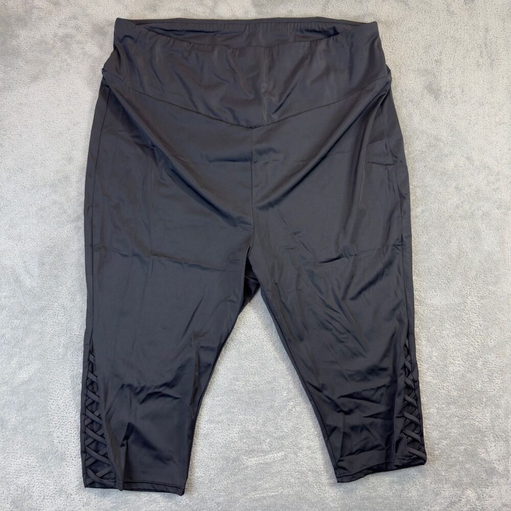 Swim 365 Capri Pants Womens 26 Black Plus Size Cover Up Lattice Tummy Control